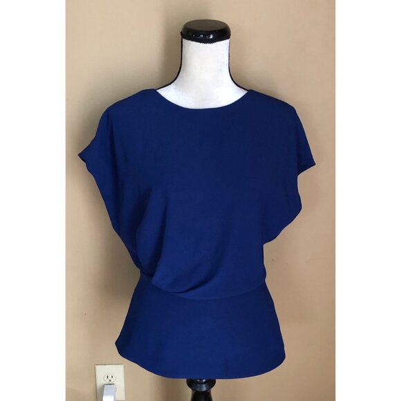 MM LaFleur Nejvi starry night blue draped cap sleeve Soft Wave blouse - Picture 6 of 8